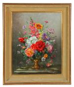 ALBERT WILLIAMS (BRITISH,B.1922) STILL LIFE OF MIXED FLOWERS IN A VASE.