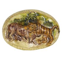 A 19TH CENTURY STAFFORDSHIRE OVAL PLAQUE.