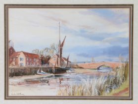 LESLIE LANCELOT HARDY MOORE R.I (BRITISH, 1907-1997) 'RIVER ALDE, SNAPE BRIDGE'. (d)