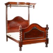 A VICTORIAN AND LATER MAHOGANY HALF TESTER BED.