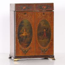 A REGENCY SATINWOOD AND POLYCHROME PAINTED TABLE CABINET.