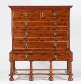 A GOOD QUALITY EARLY 20TH CENTURY YEW AND BOXWOOD INLAID CHEST ON STAND BY MORRIS & CO.