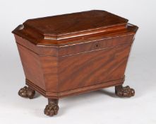 A GEORGE III MAHOGANY CELLARETTE OR WINE COOLER OF SARCOPHAGUS FORM.