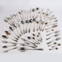 A CANTEEN OF GEORGE II AND LATER SILVER CUTLERY.