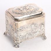 A LATE VICTORIAN SILVER TEA CADDY.