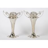 A LARGE PAIR OF ART NOUVEAU SILVER VASES, WALKER AND HALL, CHESTER 1907, 31.3OZ, 32CM HIGH (2).