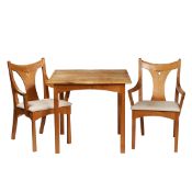 ANDREW BECKWITH GOTHIC REVIVAL TABLE AND TWO ARMCHAIRS.