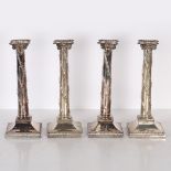 A PAIR OF GEORGE III SILVER CANDLESTICKS, A MATCHING PAIR OF PLATED CANDLESTICKS.