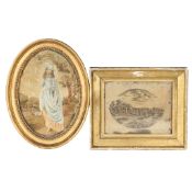 TWO 18TH CENTURY EMBROIDERED PICTURES.
