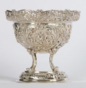 A HIGHLY DECORATIVE GERMAN SILVER RAISED PEDESTAL BONBON DISH.