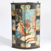 AN 18TH CENTURY PAINTED CORNER CUPBOARD.