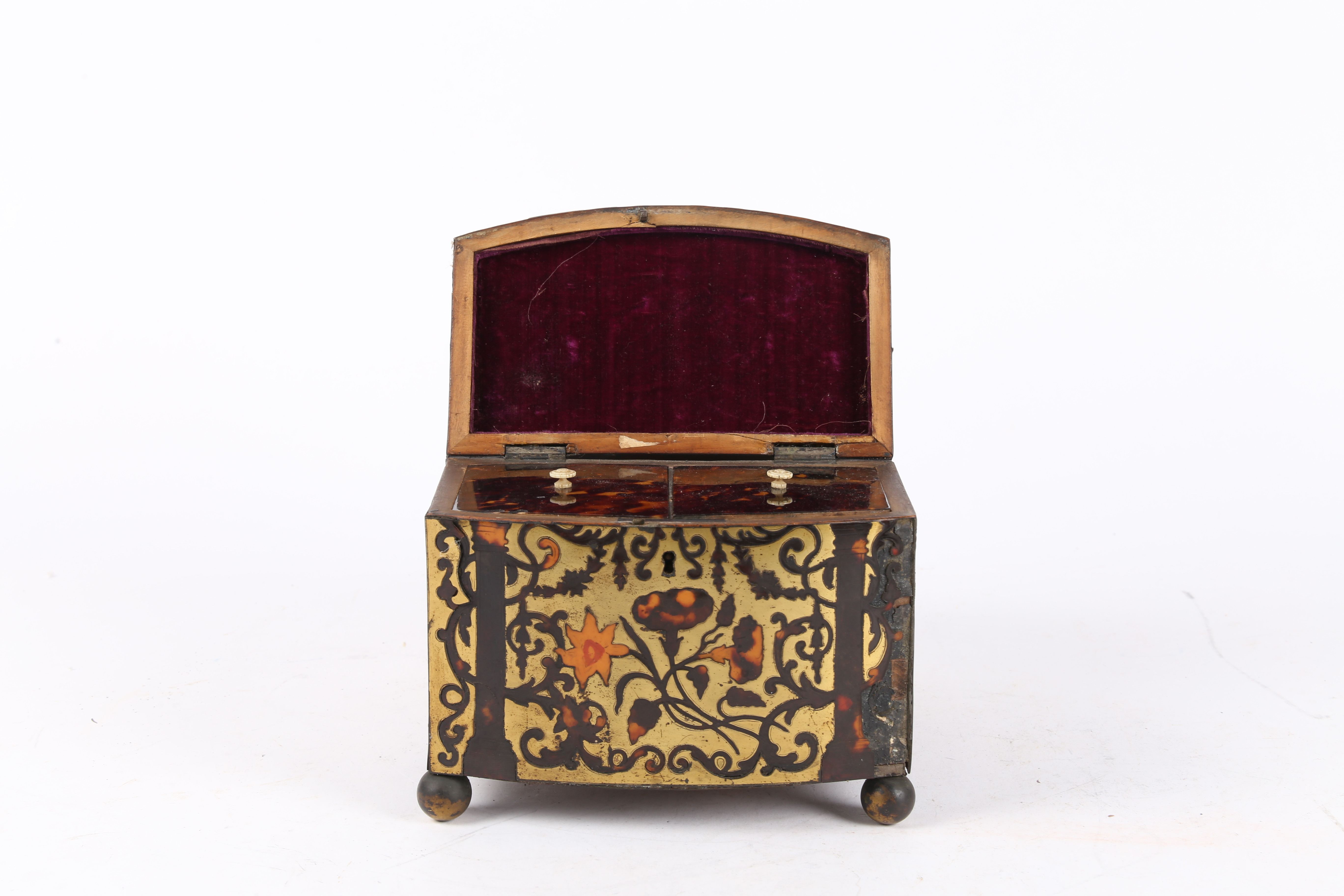 A 19TH CENTURY TORTOISESHELL AND BRASS TEA CADDY. - Bild 8 aus 10