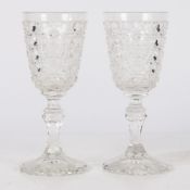 A PAIR OF MID 19TH CENTURY RUSSIAN CUT GLASS GOBLETS.