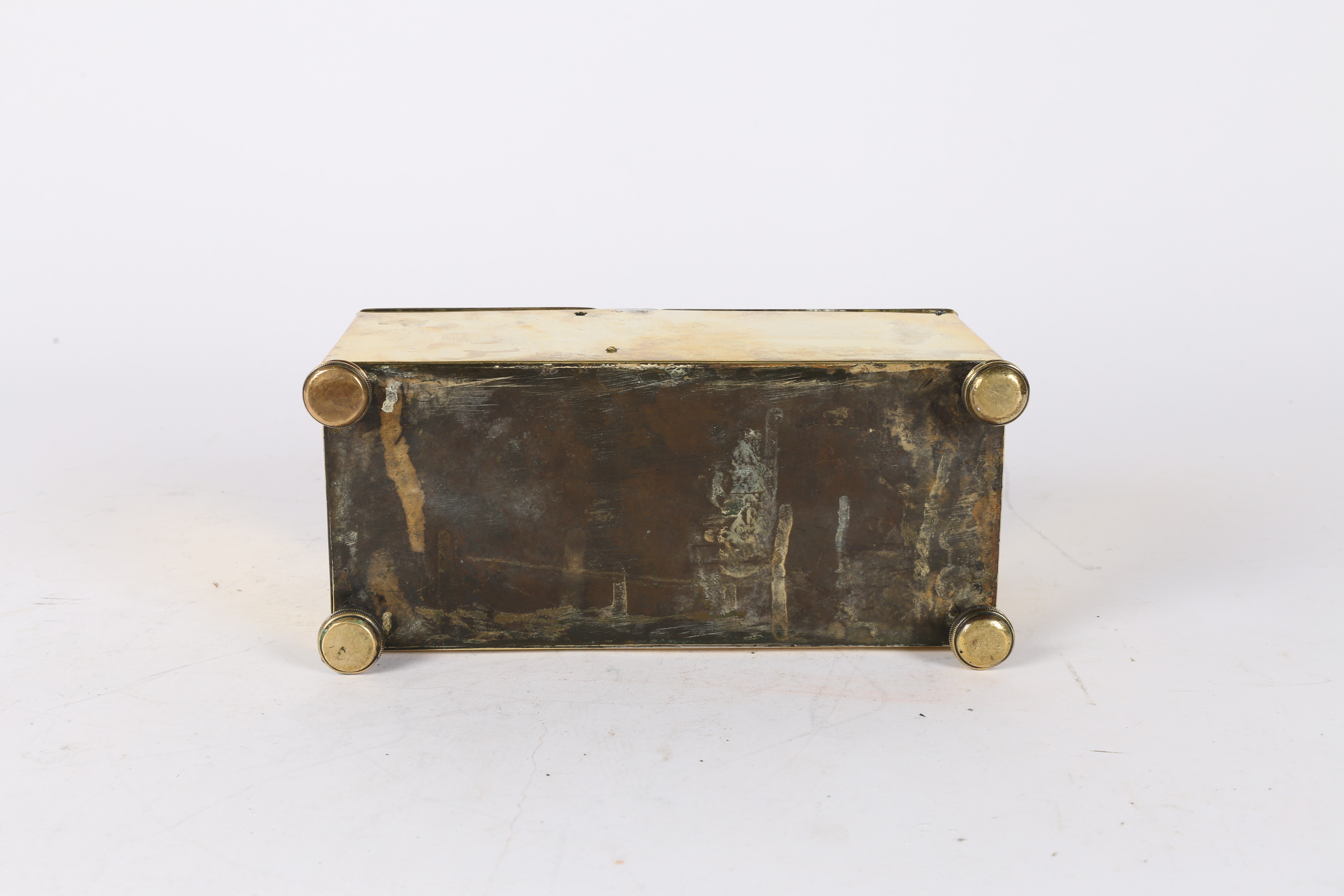 A 19TH CENTURY BRASS "GILBERT" PATTERN HONESTY BOX. - Image 10 of 11