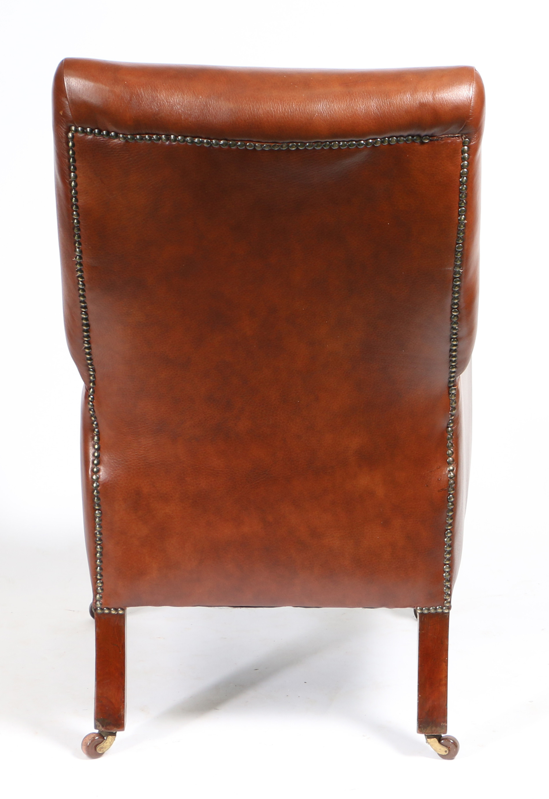 A 19TH CENTURY LEATHER UPHOLSTERED ARMCHAIR. - Image 4 of 4