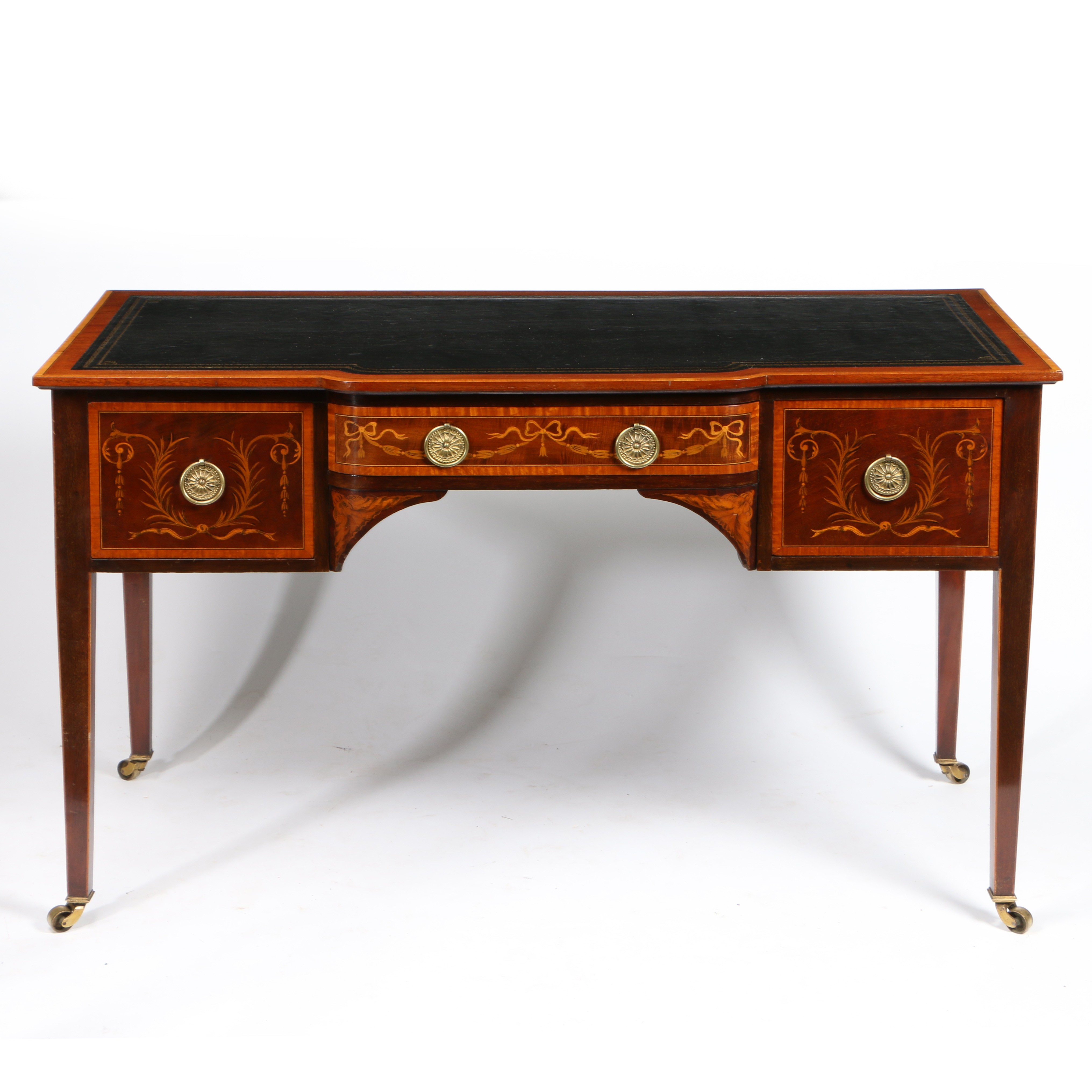 A 19TH CENTURY MAHOGANY AND SATINWOOD INLAID WRITING DESK, IN THE MANNER OF EDWARDS AND ROBERTS. - Image 2 of 4