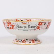 'BOVEYS DAIRY'. AN UNUSUAL LATE 19TH CENTURY PATTERNED DAIRY BOWL.