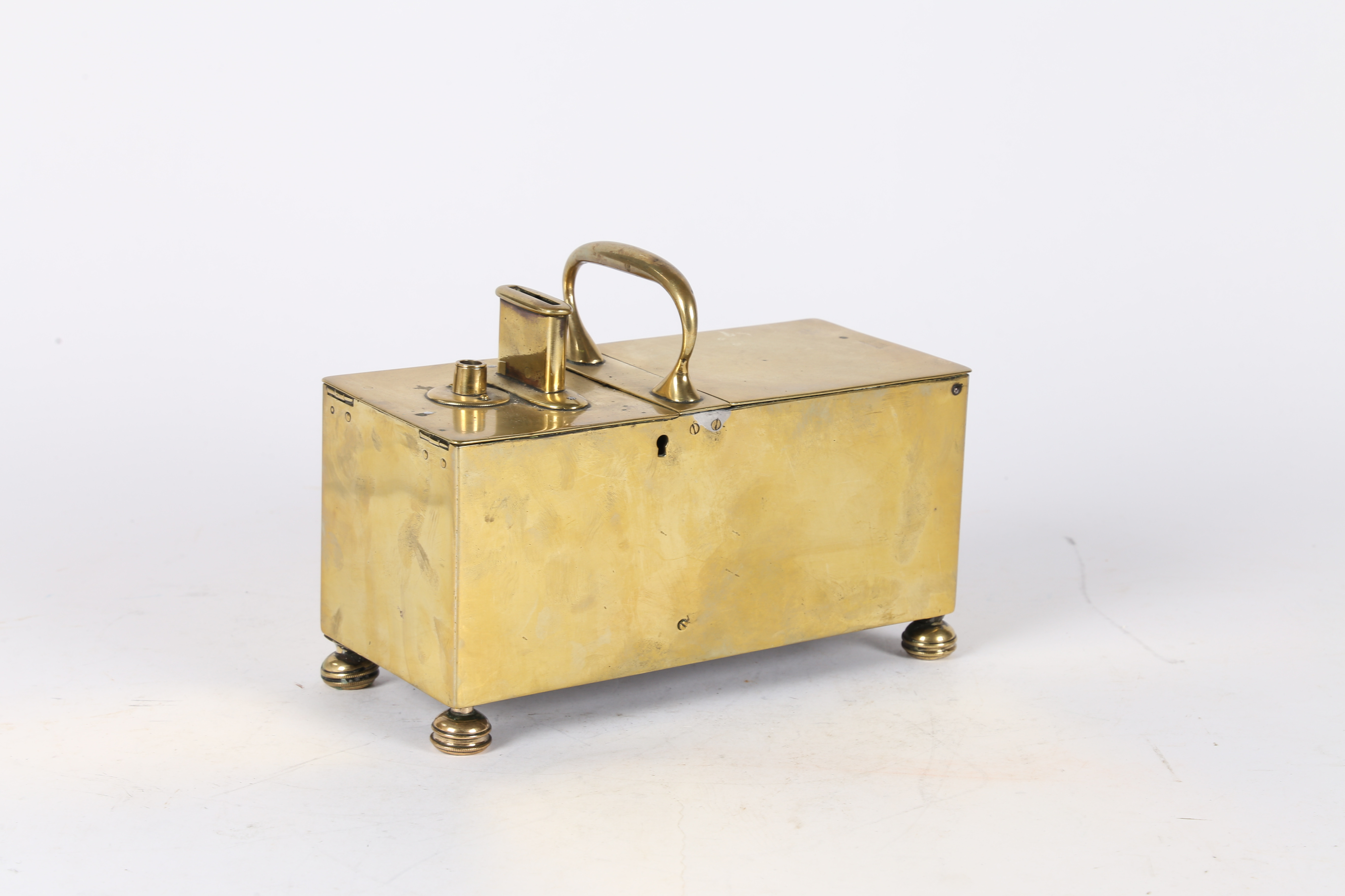 A 19TH CENTURY BRASS "GILBERT" PATTERN HONESTY BOX. - Image 3 of 11