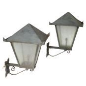 A PAIR OF LATE VICTORIAN WALL HANGING LANTERNS.