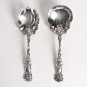 A PAIR OF ORNATE AMERICAN 'STERLING SILVER' ALVIN CORPORATION SALAD SERVERS.