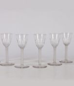 A SET OF FIVE LATE 19TH CENTURY DOUBLE TWIST WINE GLASSES POSSIBLY BY THOMAS WEBB.