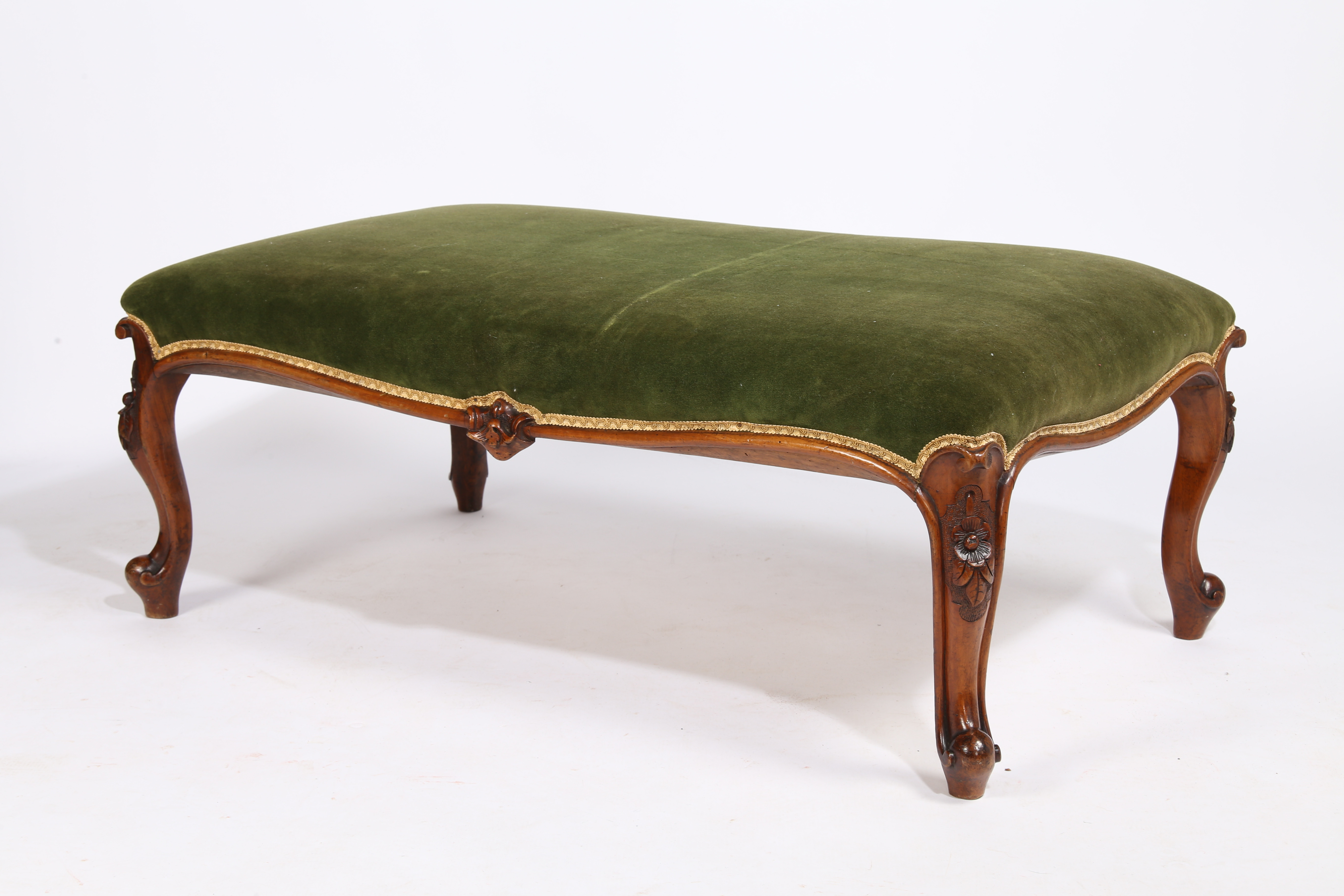 A LARGE 19TH CENTURY WALNUT AND UPHOLSTERED FOOTSTOOL. - Image 3 of 8