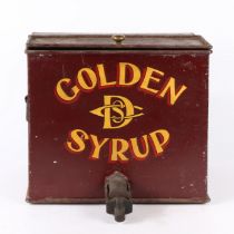 A LARGE 19TH CENTURY TOLEWARE SHOP ADVERTISING GOLDEN SYRUP DISPENSER.