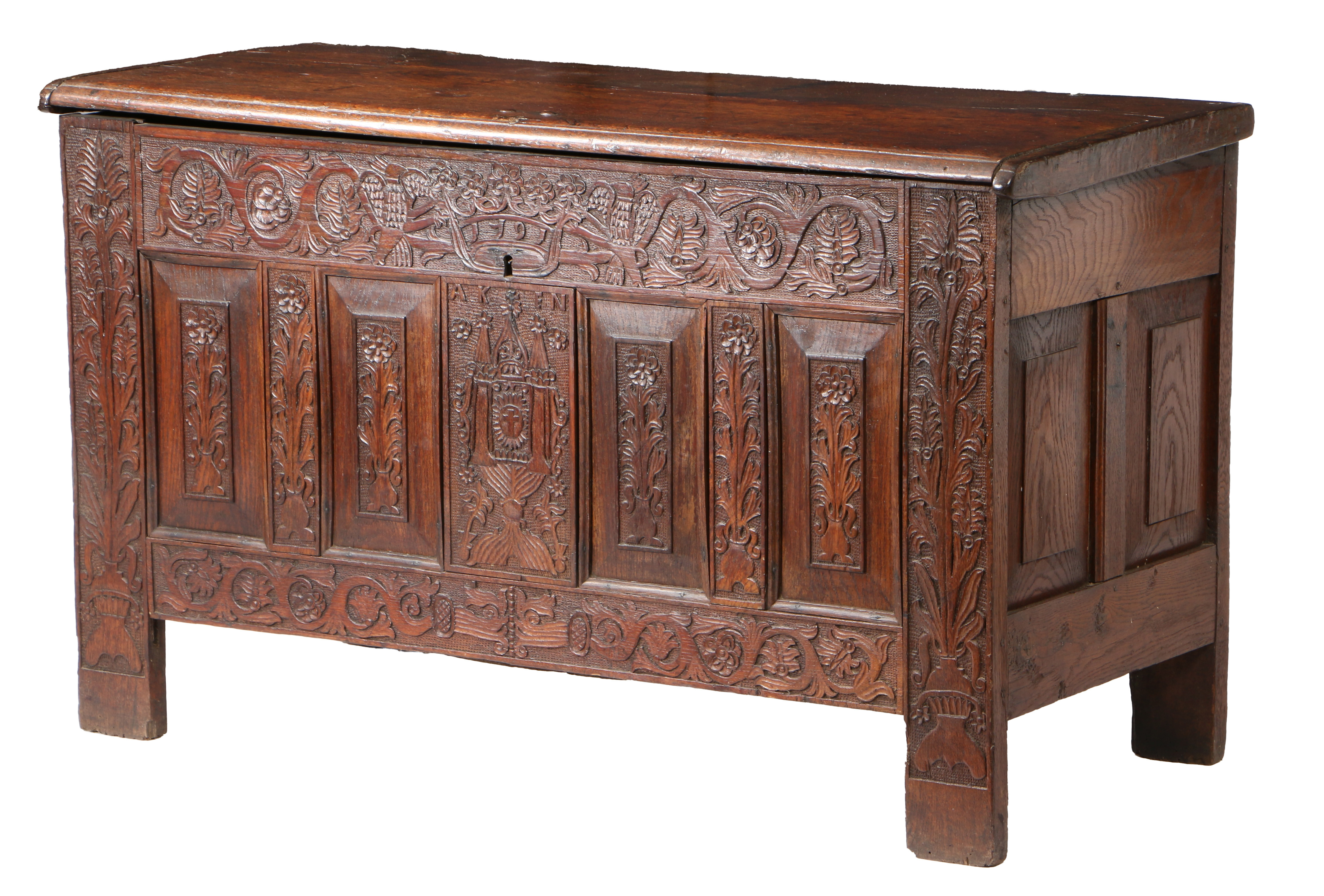 A LATE 17TH CENTURY AND LATER OAK COFFER. - Image 2 of 3