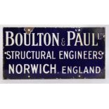BOULTON & PAUL LTD. NORWICH ENAMEL ADVERTISING SIGN.