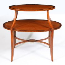 A VICTORIAN SATINWOOD AND MAHOGANY TWO TIER ETAGERE.