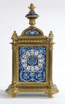 A LATE 19TH CENTURY FRENCH CAST BRASS AND ENAMEL MANTLE CLOCK.