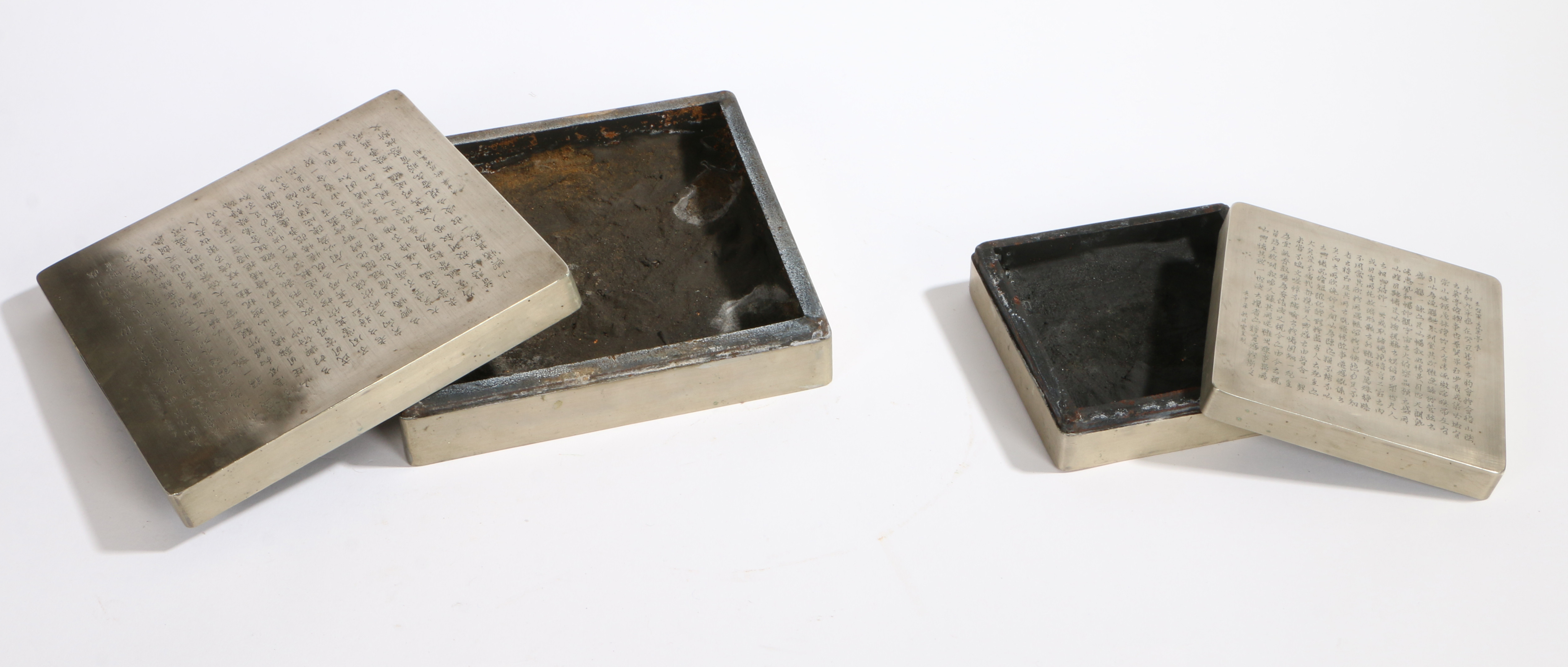 TWO CHINESE PAKTONG CALLIGRAPHY INK BOXES, QING DYNASTY. - Image 4 of 5