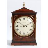 A GEORGE III MAHOGANY AND BRASS INLAID CASED MANTLE CLOCK BY WENHAM OF DEREHAM.