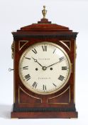 A GEORGE III MAHOGANY AND BRASS INLAID CASED MANTLE CLOCK BY WENHAM OF DEREHAM.