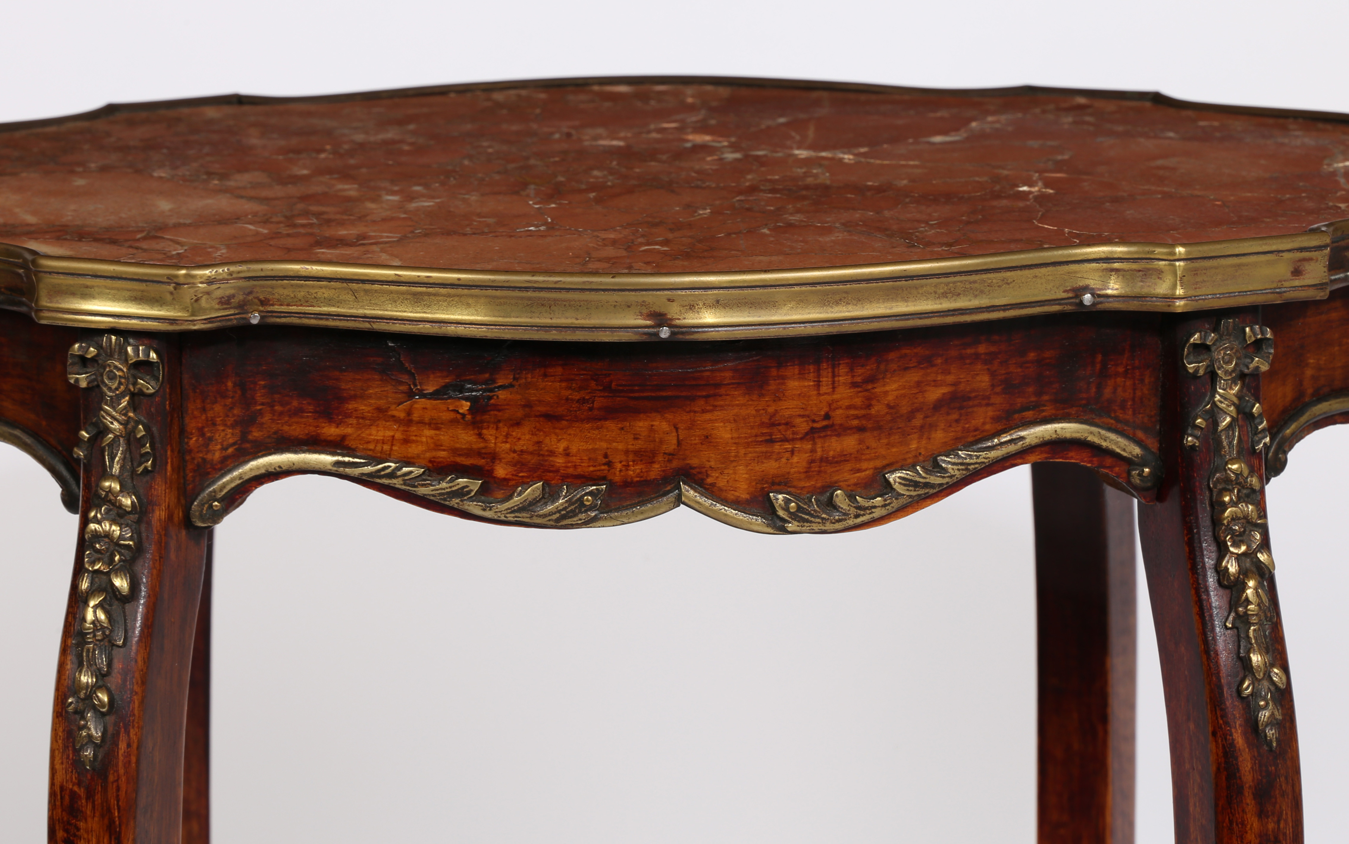 A 19TH CENTURY FRENCH MARBLE TOPPED TWO TIER TABLE. - Image 3 of 5
