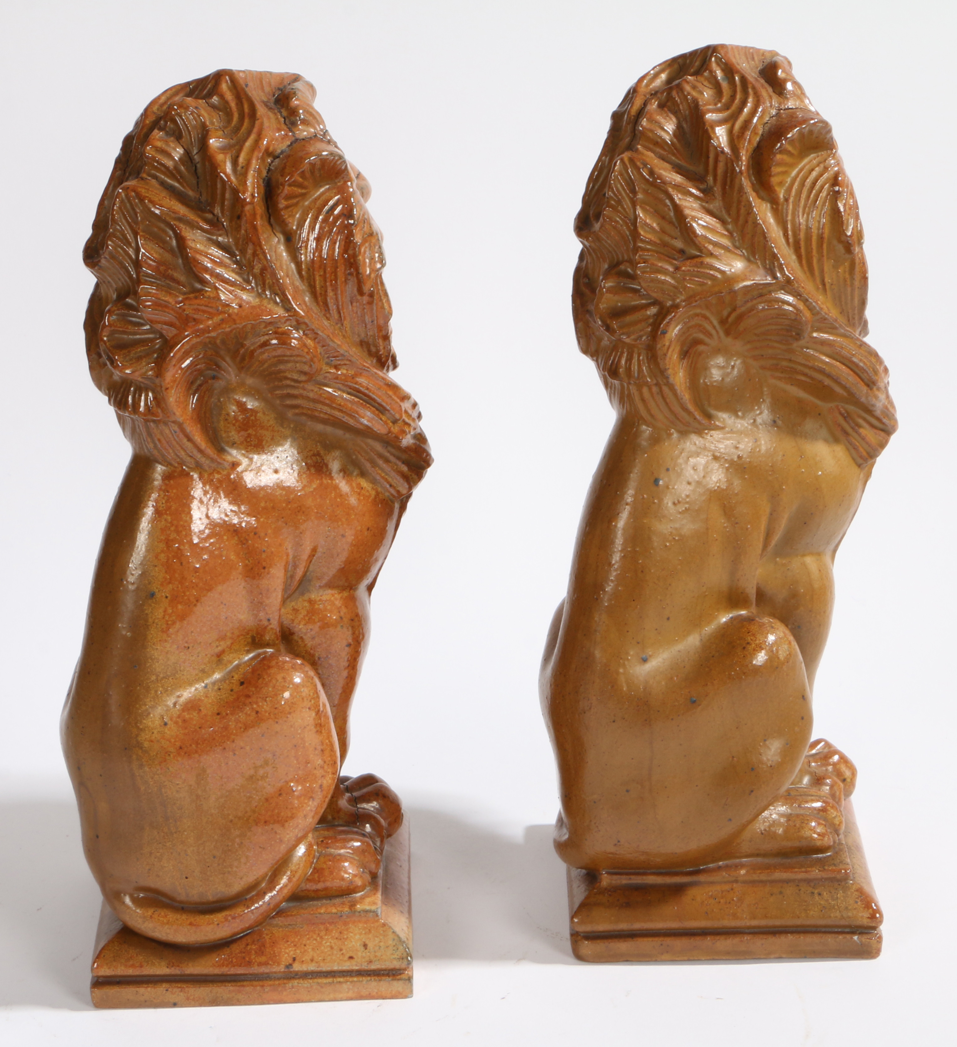 ALFRED G HOPKINS (1884-1940), A PAIR OF SALT GLAZED STONEWARE LIONS. - Image 2 of 4
