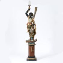 A 19TH CENTURY VENETIAN CARVED WOODEN BLACKAMOOR FLOOR STANDING LAMP.