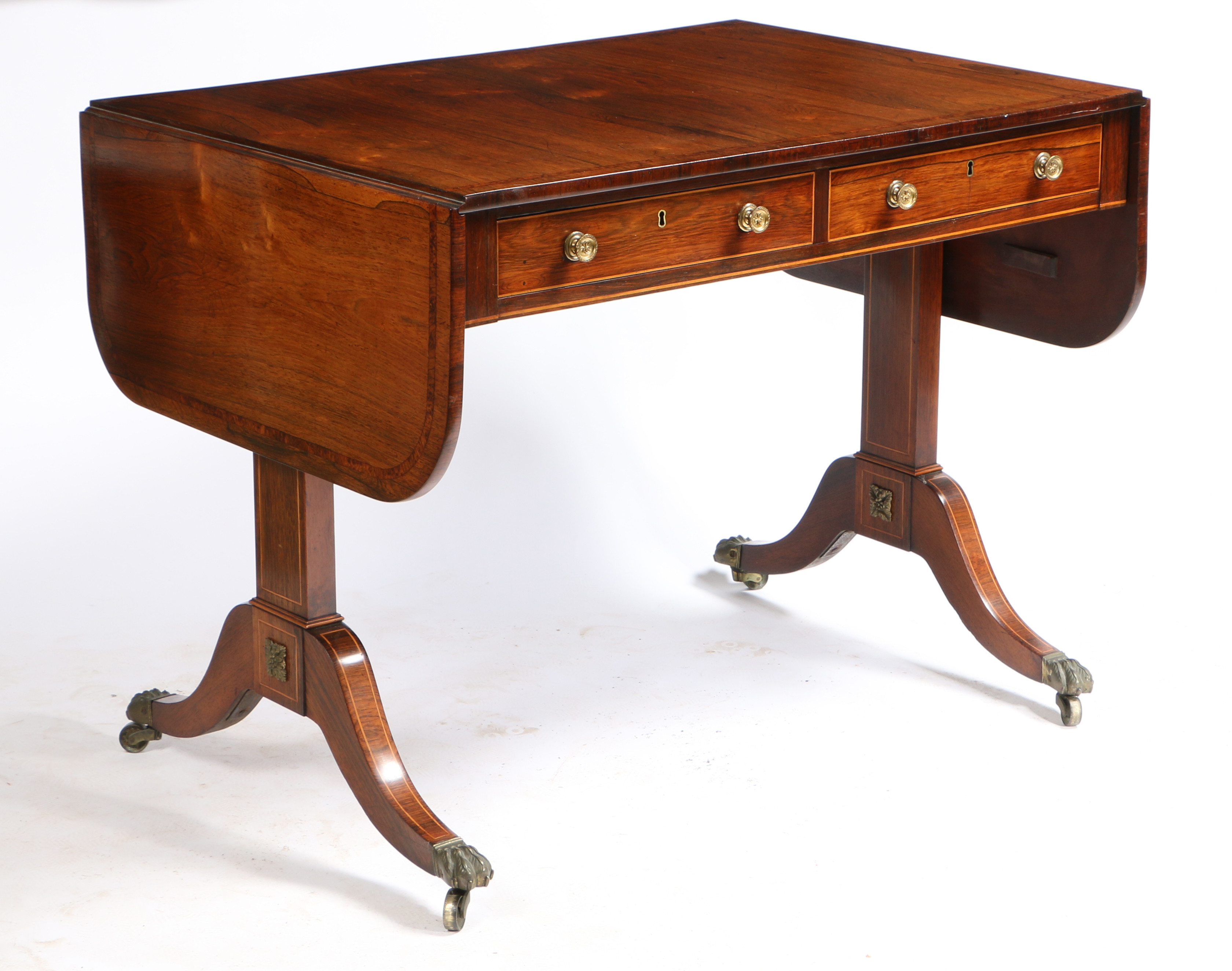 A GEORGE III ROSEWOOD AND BOXWOOD STRUNG SOFA TABLE. - Image 4 of 4