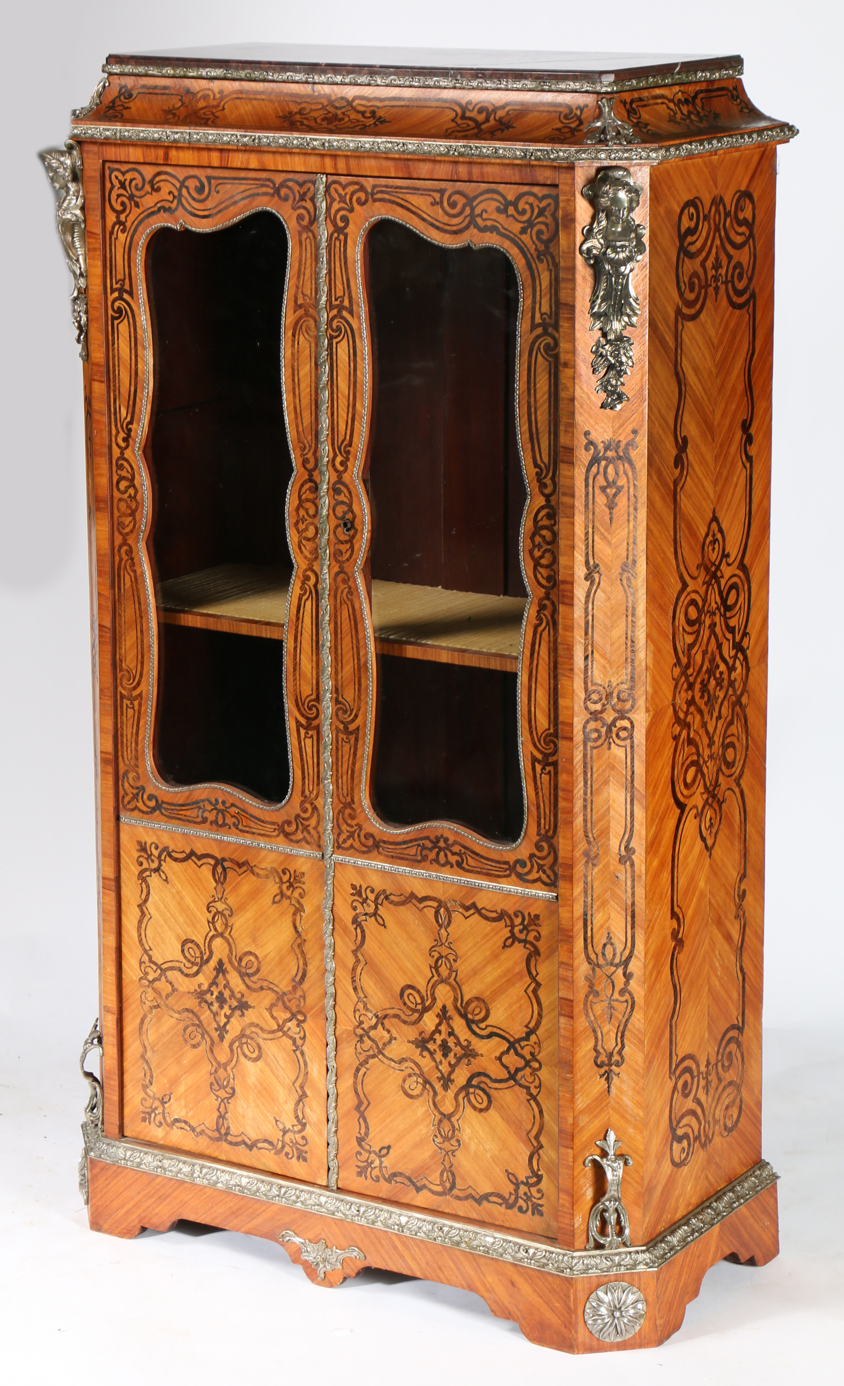 A 19TH CENTURY FRENCH KINGWOOD AND METAL MOUNTED DISPLAY CABINET. - Image 2 of 7
