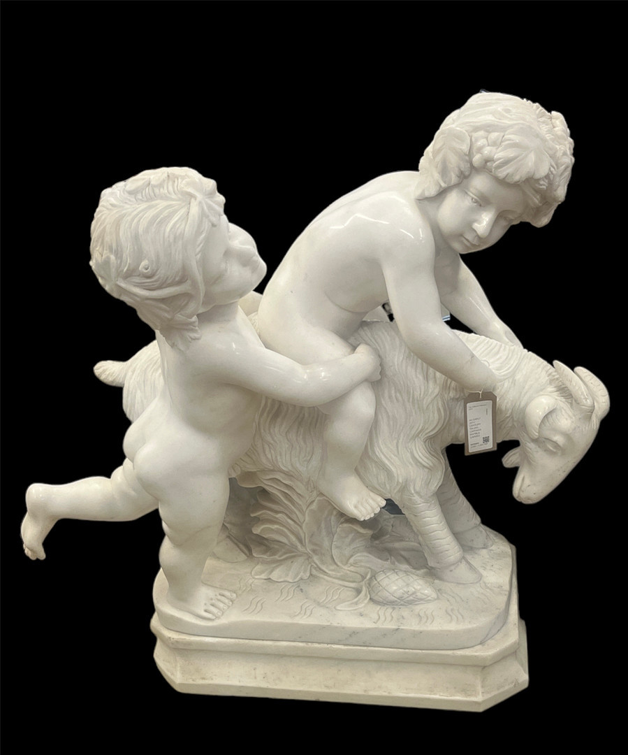 A LARGE EARLY 20TH CENTURY ITALIAN CARRARA MARBLE CARVED SCULPTURE DEPICTING A BACCHANAL SCENE