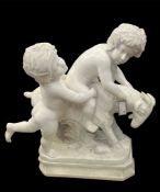 A LARGE EARLY 20TH CENTURY ITALIAN CARRARA MARBLE CARVED SCULPTURE DEPICTING A BACCHANAL SCENE
