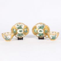 A PAIR OF MEISSEN GOLD-GROUND CUPS AND SAUCERS, CIRCA 1747.