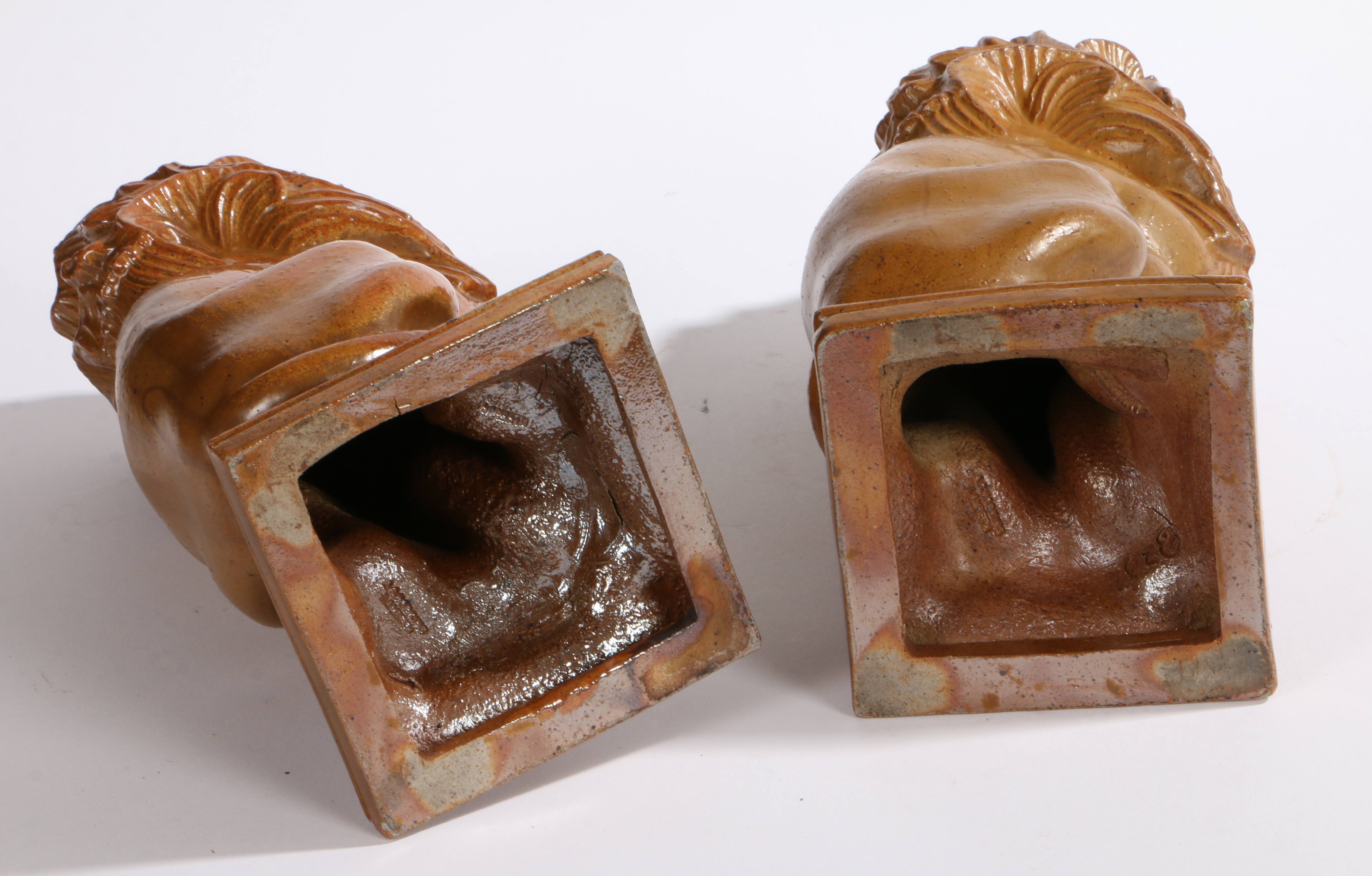 ALFRED G HOPKINS (1884-1940), A PAIR OF SALT GLAZED STONEWARE LIONS. - Image 4 of 4