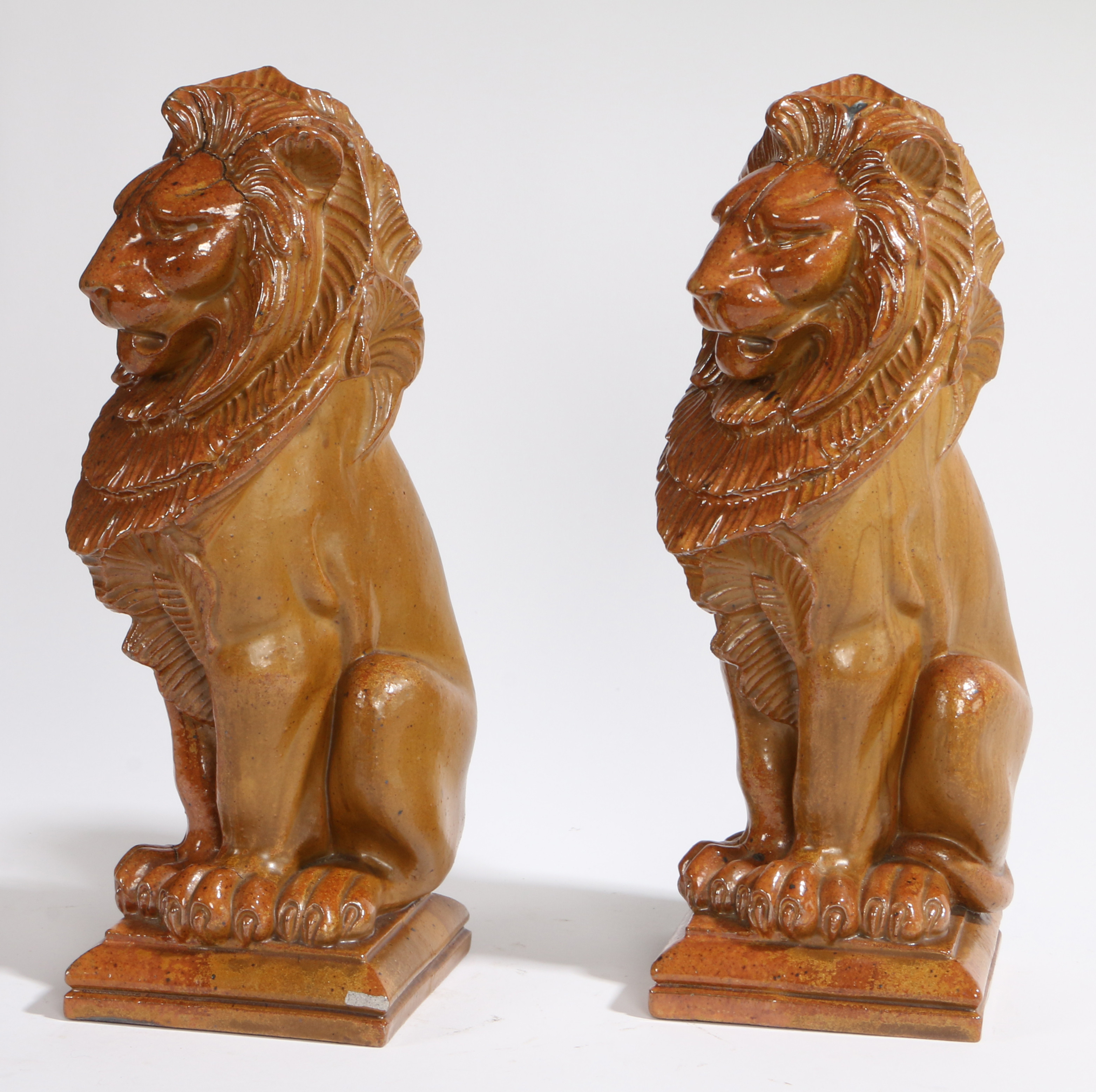 ALFRED G HOPKINS (1884-1940), A PAIR OF SALT GLAZED STONEWARE LIONS. - Image 3 of 4