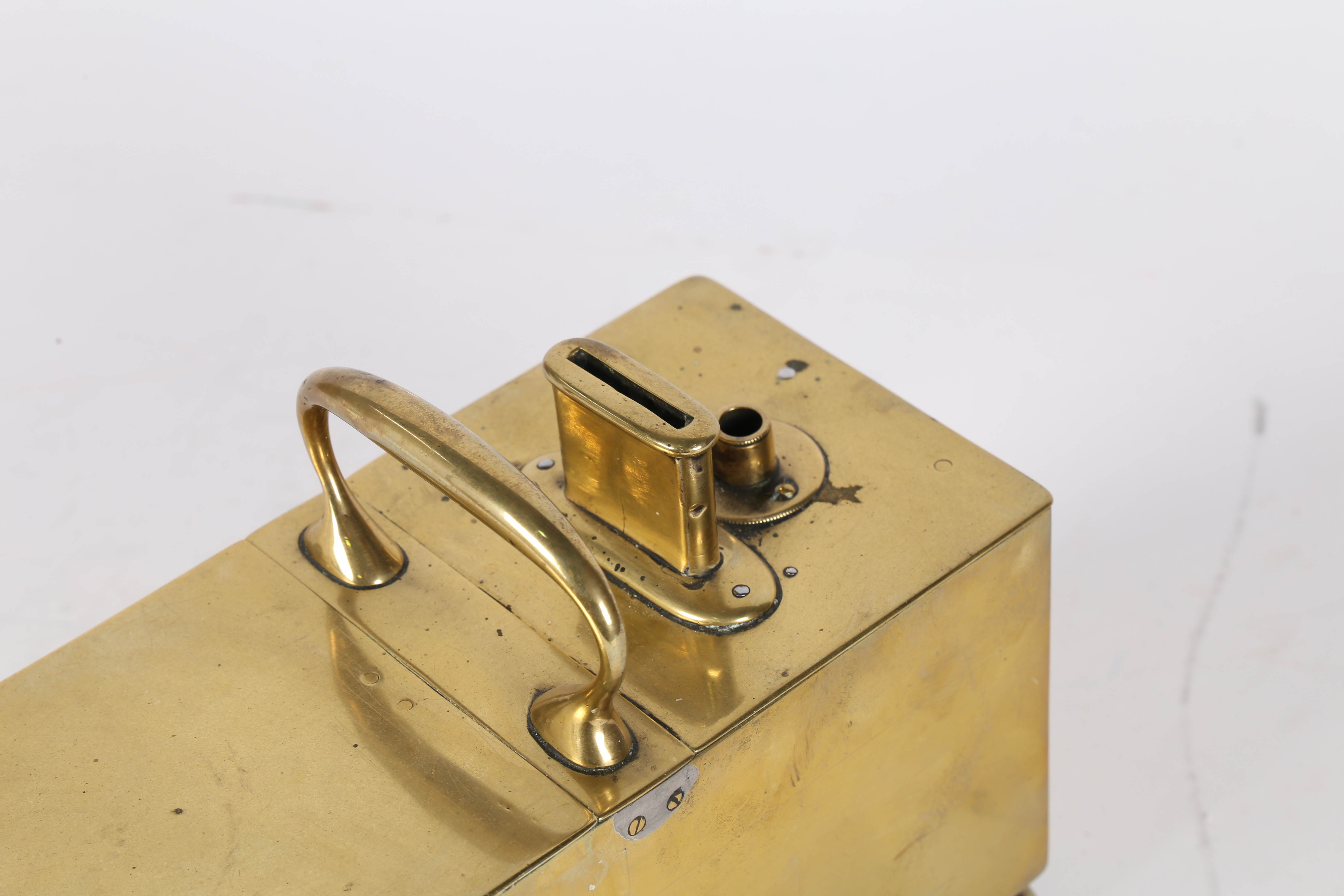 A 19TH CENTURY BRASS "GILBERT" PATTERN HONESTY BOX. - Image 11 of 11