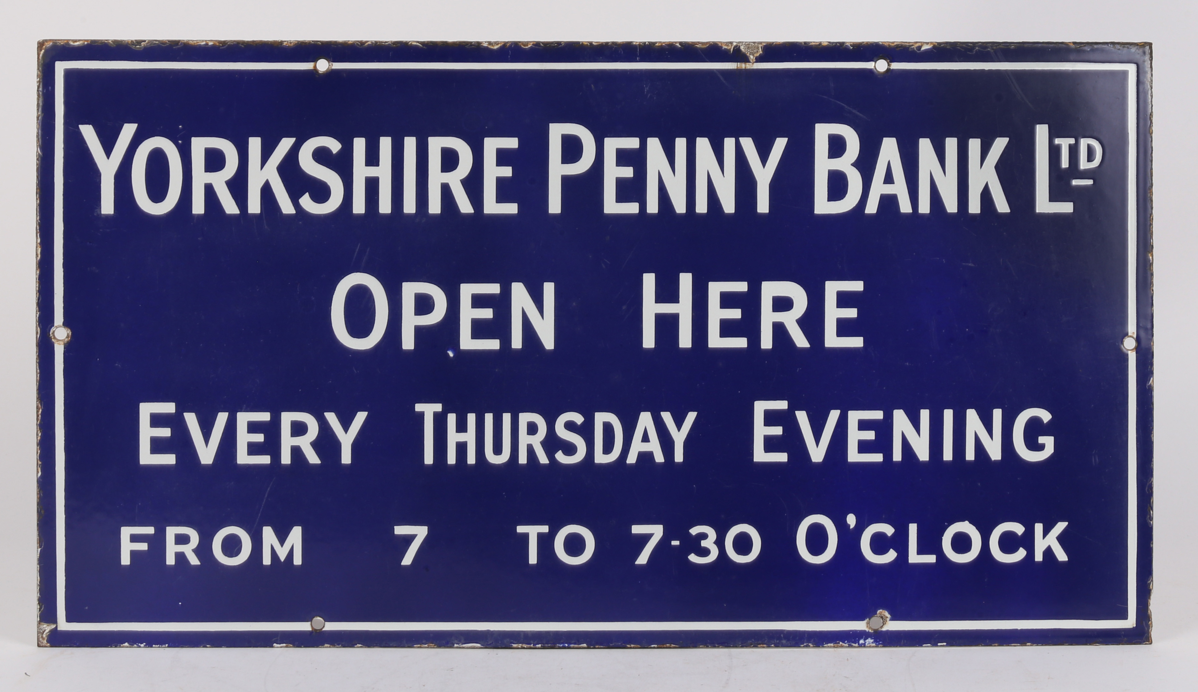 AN EARLY 20TH CENTURY YORKSHIRE PENNY BANK LTD. ENAMEL SIGN.