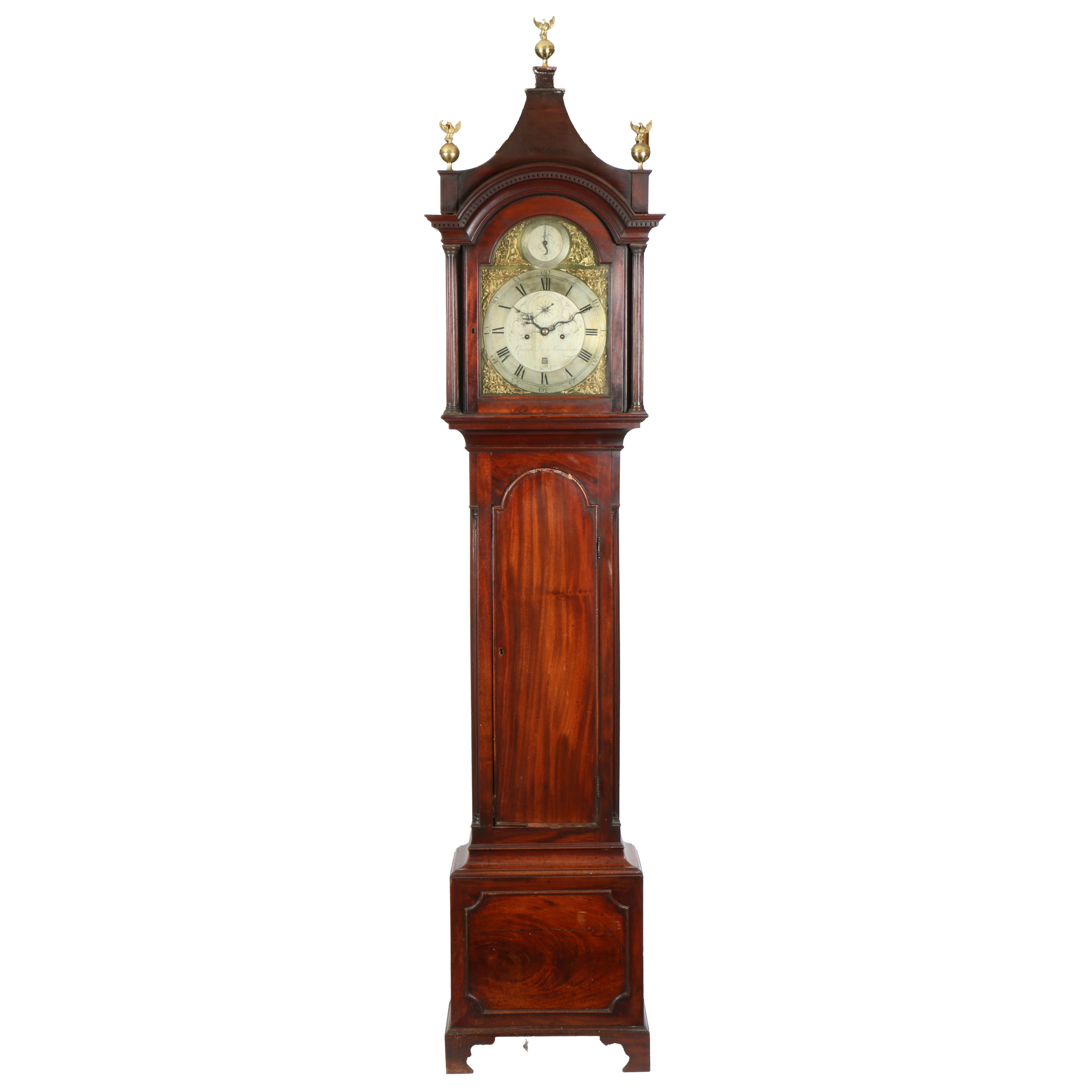 A LATE 18TH CENTURY MAHOGANY 8 DAY LONGCASE CLOCK BY GEORGE LACY OF PORTSMOUTH.
