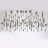 A PART CANTEEN OF GEORGE V SILVER TABLE CUTLERY.