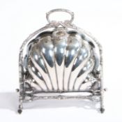 A VICTORIAN SILVER PLATED CLAM SHELL MUFFIN WARMER.