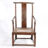 A CHINESE QING DYNASTY ELM YOKE BACK SCHOLAR'S ARMCHAIR.